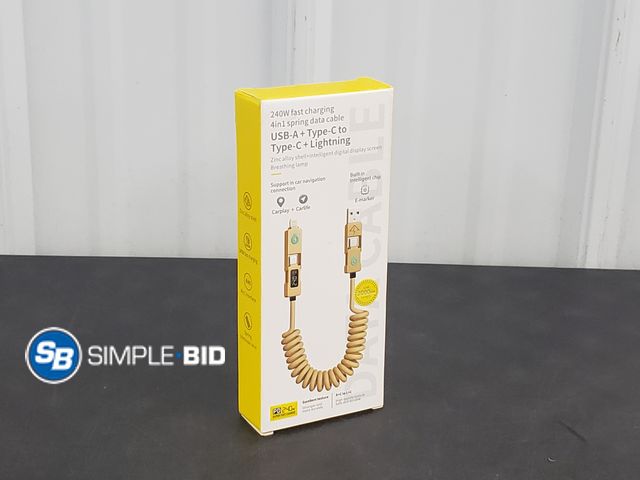 Lot 58-68618 - New 240W Fast Charging 4 in 1 Spring Data Cable USB-A+Type-C to Type-C + Lightning Cord