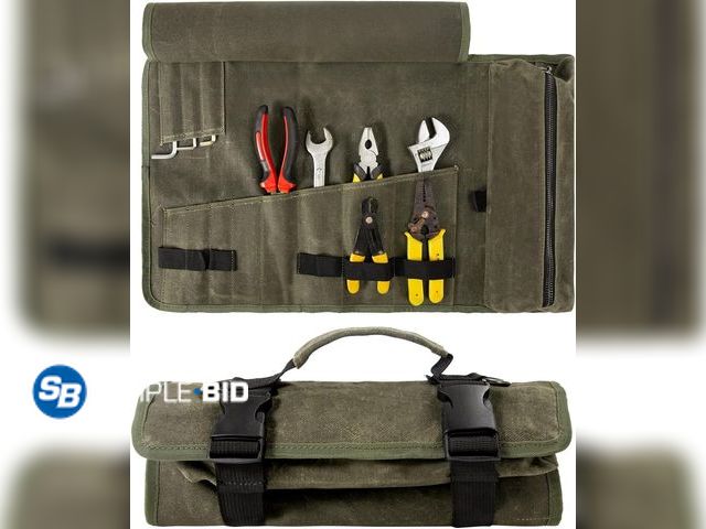 Lot 58-36996 - New Tool roll up Bag, Waxed Canvas Roll Up Tool Bag, Heavt Duty Tool Organizer Portable Tool Storage...