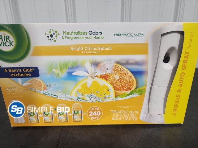 Lot 58-34693 - Air Wick Ocean Spray and BRIGHT CITRUS SPLASH 4 Refills and auto spray included - unopened