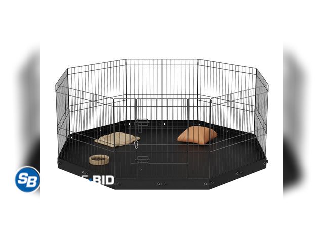 Lot 58-33572 - New KFFKFF Canine Play Area, 8 Panels Dog Playpen with Base Mat, 24" Collapsible Iron Canine Activit...
