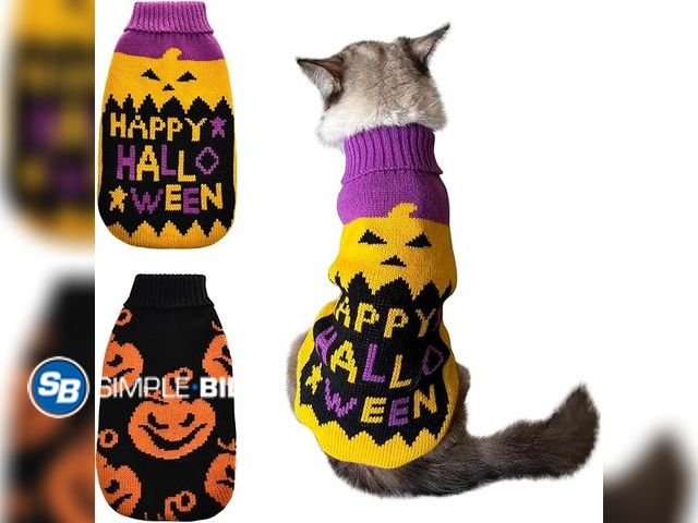 Lot 58-35093 - Vehomy 2Pcs Dog Cat Halloween Sweaters - Pumpkin Turtleneck Knitwear Shirt for Small Medium Dogs Cat...