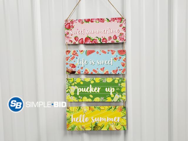 Lot 58-38834 - New Decorative Sweet SUMMERTIME Wall Decor with burlap -- life is sweet -- Pucker up -- Hello SUMMER