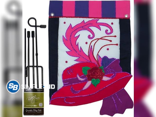Lot 58-36901 - New Red Hat Garden Flag Stand Kit Wall Hanging Decor for Home Stake Patio Post Embroidered Organizat...