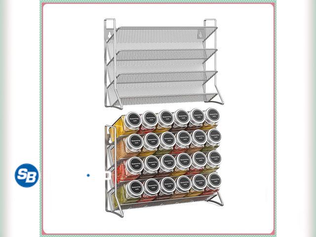 Lot 58-51330 - New 2 Pack Metal Spice Organizer Rack Free Standing &amp; Wall-Mount Seasoning Jars Shelf hold 24 Sp...