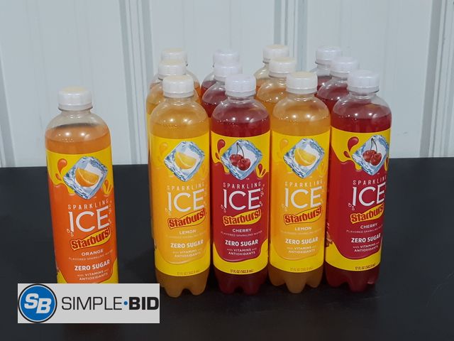 Lot 58-24177 - SPARKLING ICE! Lot of (19) Sparkling ice STARBURST - Orange, Lemon, Cherry - unopened - out of packa...