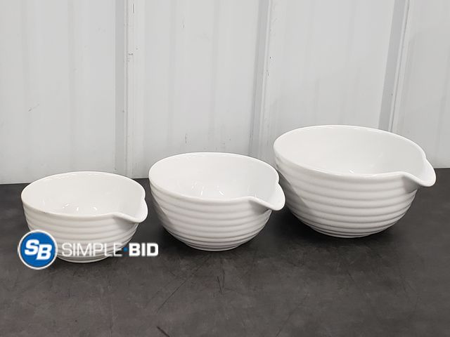 Lot 58-75812 - Set of (3) Ceramic Mixing Bowls- White Ribbed, 3-Sizes