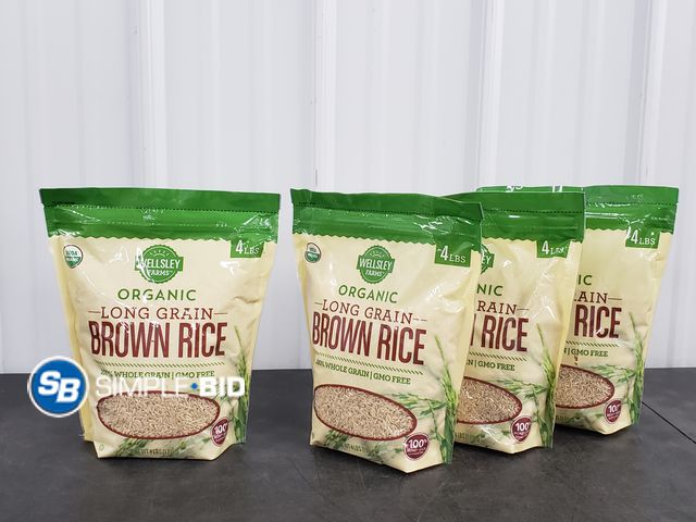 Lot 58-75301 - Lot of (4) Organic Long Grain BROWN RICE 4lbs each - unopened - expired