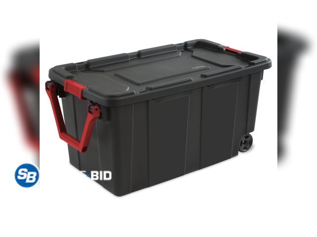 Lot 58-36695 - New Sterilite 40 Gallon Wheeled Plastic Storage Tote, Black