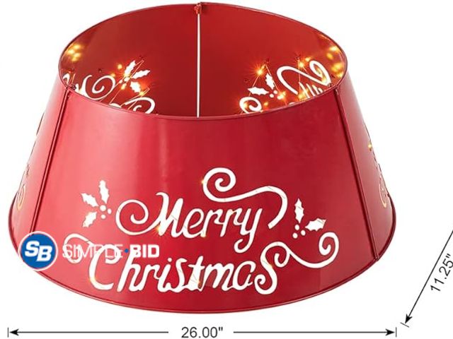 Lot 58-33323 - New Glitzhome Metal Merry Christmas Diecut Tree Collar with Light String Tree Stand Cover Christmas ...