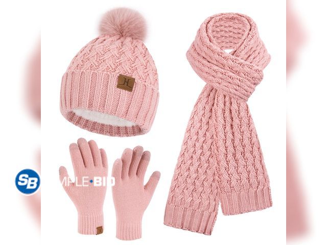 Lot 58-67636 - New FZ FANTASTIC ZONE Womens Winter Hat Long Scarf Touch Screen Gloves Set Warm Beanie Hats Neck War...