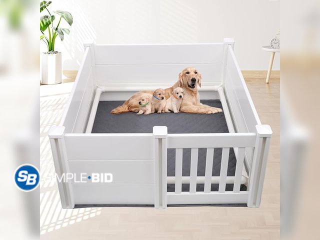 Lot 58-33027 - New Whelping Box for Dogs and Puppies with Pig Rails and Waterproof Pad, 48×48×18 in Whelping Suppli...