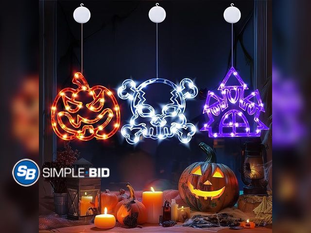 Lot 58-21346 - New Halloween Window Lights, Halloween Decorations 3PCS Skull Pumpkin Castle with Modes of Flashing ...
