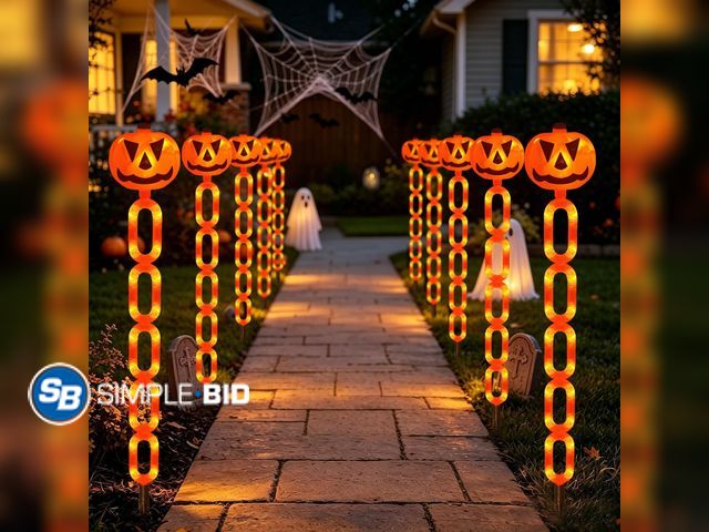 Lot 58-76085 - Halloween Decorations Outdoor Solar Pumpkin Chain Stake Lights, 6 Pack Orange Jack O Lantern Hallowe...