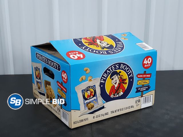 Lot 58-37782 - Pirate's BOOTY Aged White Cheddar Rice and Corn puffs - 40 individually packages - unopened