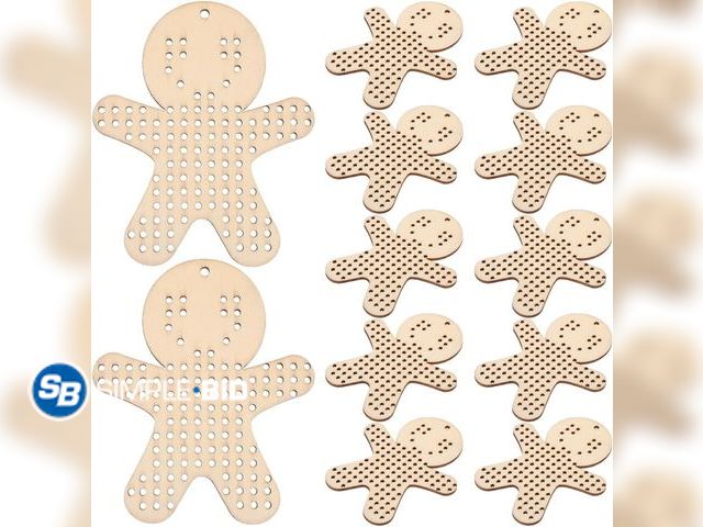 Lot 58-38068 - New 12pcs Gingerbread Men Cross Stitch Blanks Wooden Ornaments Unfinished Christmas Wood Decorations...