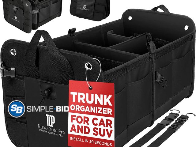 Lot 58-75714 - New Car Trunk Organizer for SUV &amp; Truck Cargo Storage, Large, Black Fits Cars, SUVs &amp; Trucks...