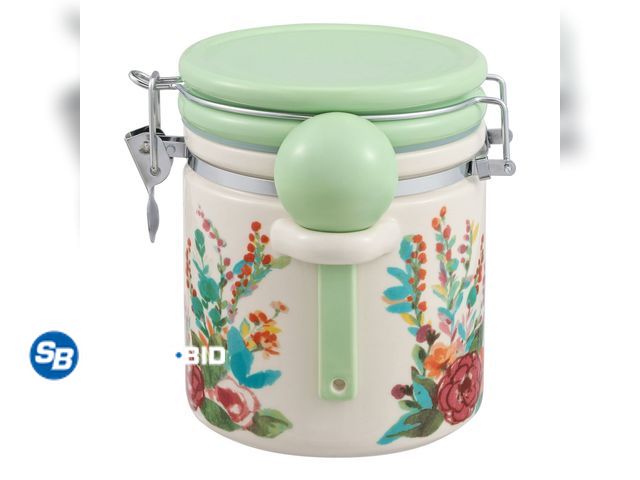 Lot 58-28288 - New The Pioneer Woman Painted Meadow Large Canister with Ceramic Spoon