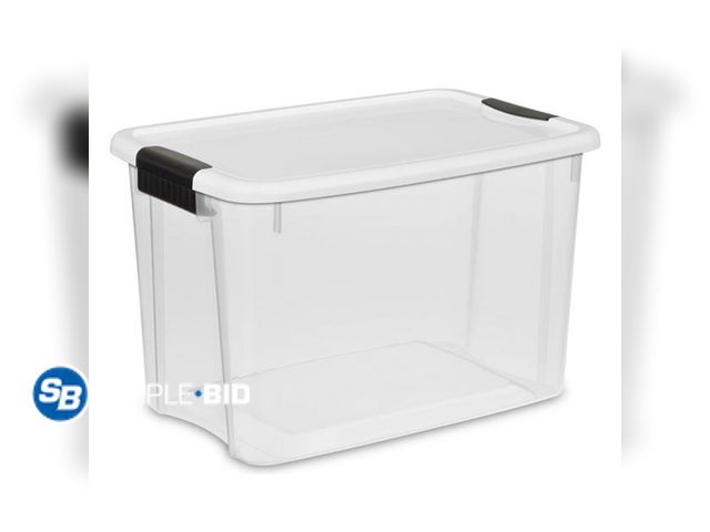 Lot 58-37561 - New Sterilite 30 Quart Clear Plastic Storage Bin with White Latch Lid