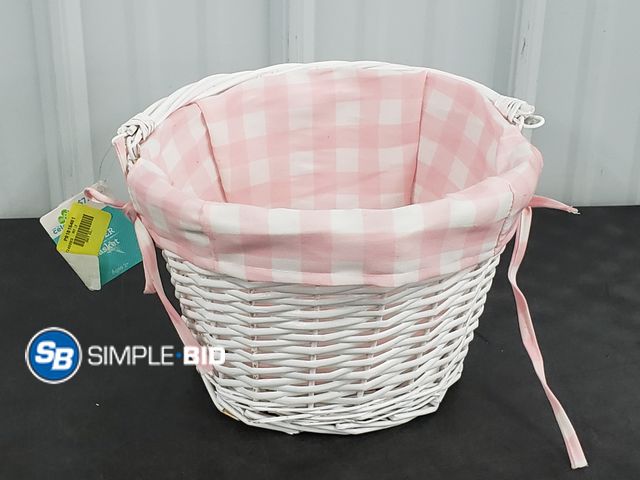 Lot 58-71279 - Wicker Basket with Handle and Checked Cloth Liner