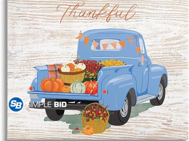 Lot 58-36540 - New Stupell Industries Thankful Farmhouse Harvest Truckload Canvas Wall Art, Design by Be Ni La - 24...