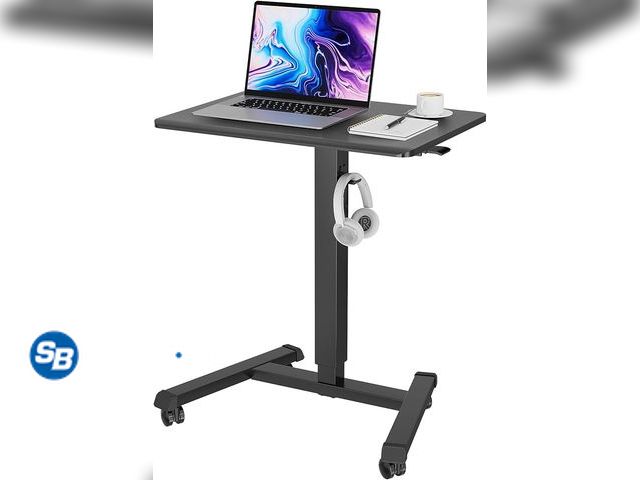 Lot 58-35277 - New BONTEC Mobile Standing Desk Adjustable Height, Rolling Laptop Cart with Hook, Portable Workstati...