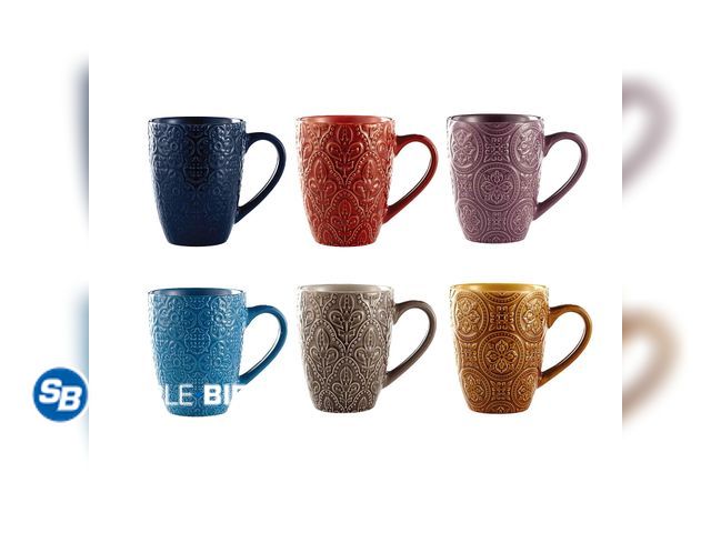 Lot 58-34749 - New Renaissance Embossed Stoneware Mugs, Set of 6