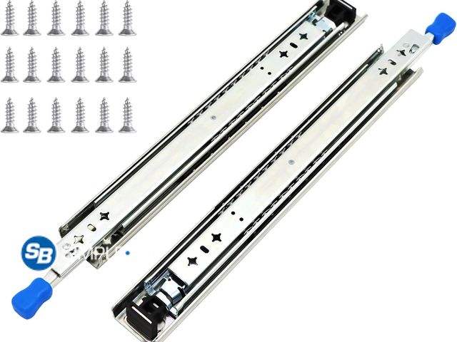 Lot 58-75967 - New 1 Pair 34 Inch 260 Lb Capacity Heavy Duty Locking Drawer Slides with Screws,Side Mount Full Exte...