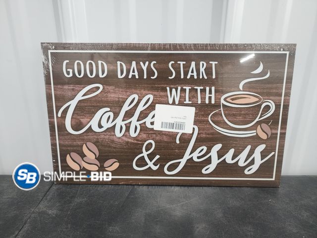 Lot 58-40432 - Wooden Sign - 8.5 x 14" - Good Days Start with Coffee &amp; Jesus