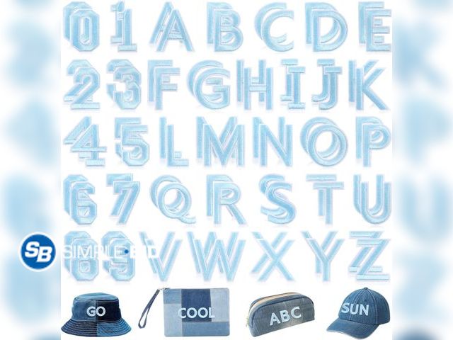Lot 58-53768 - New NICEVINYL Iron on Letter Patches for Clothing: 72PCS Blue Alphabet Block Shadow Embroidered Sew ...