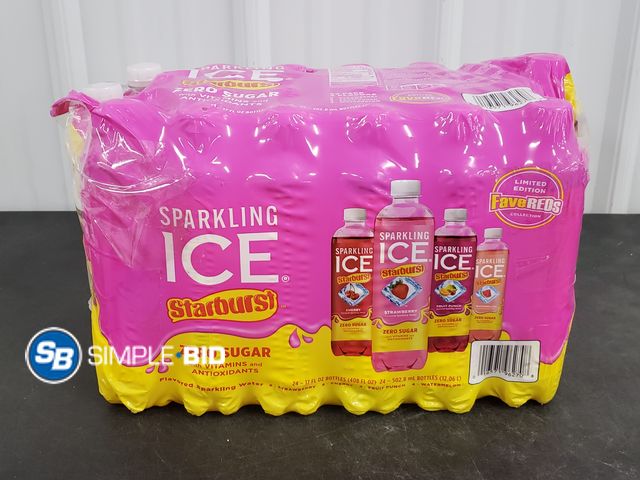 Lot 58-77005 - SPARKLING ICE! Starburst - CHERRY - STRAWBERRY - FRUIT PUNCH - WATERMELON - 24 pack - unopened - dam...