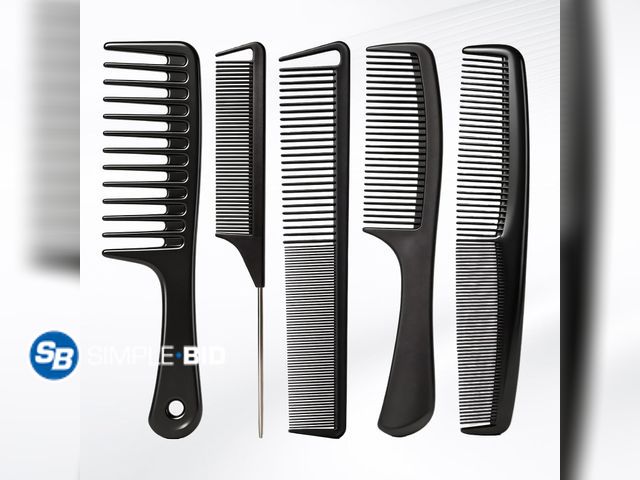 Lot 58-81026 - New 5PCS Hair Comb Set - Professional Wide &amp; Fine Tooth Rat Tail Combs for Men Women，Carbon Fibe...