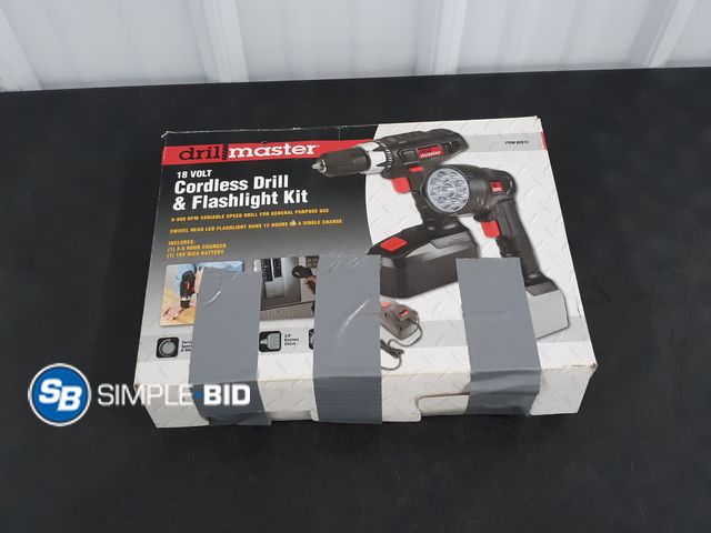Lot 58-37990 - Drill Master 18V Cordless Drill &amp; Flashlight Kit