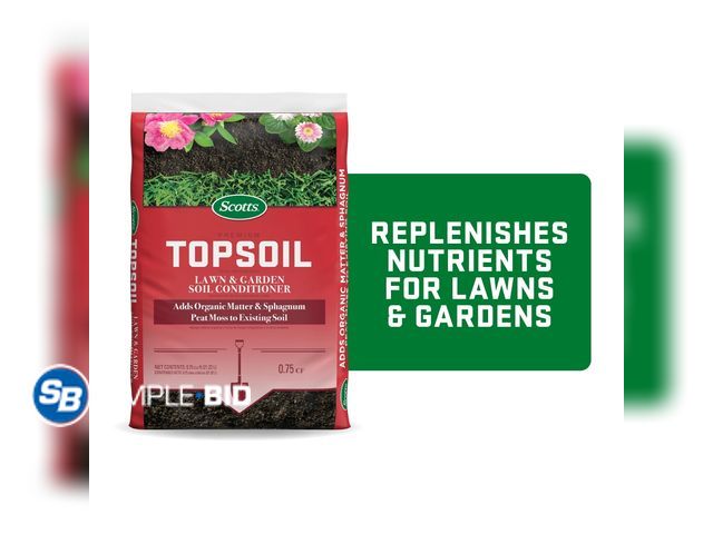 Lot 58-72538 - New Scotts Premium Topsoil, Lawn and Garden Soil Conditioner, With Peat Moss, 0.75 cu. ft.