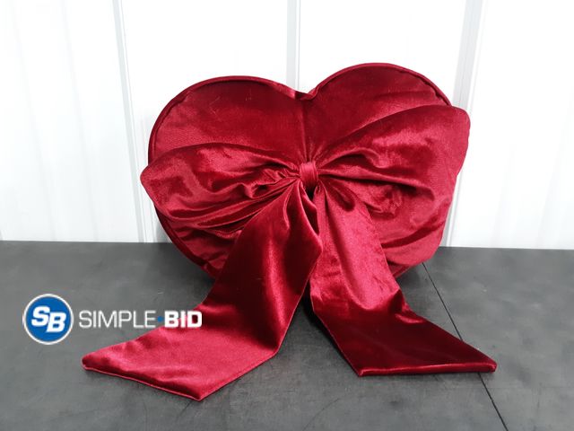 Lot 58-67924 - Burgundy Color Heart Shaped Velvet Throw Pillow - Appears Unused
