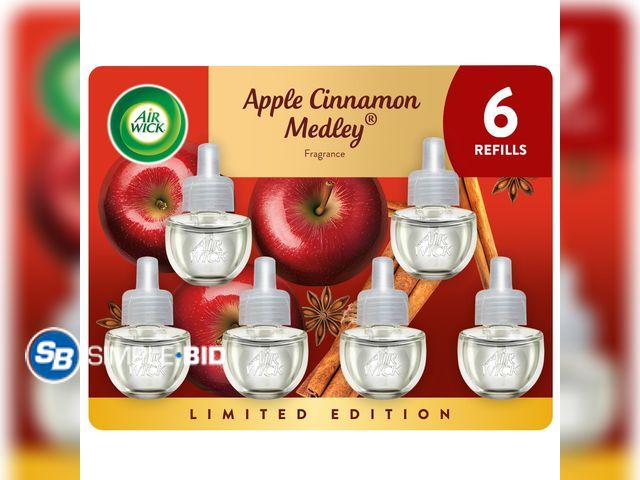 Lot 58-58651 - New Air Wick Plug -in Scented Oil Refill Apple Cinnamon Medley Air Freshener, 6 Count