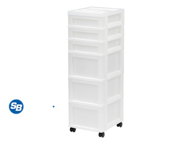 Lot 58-37496 - New IRIS 6-Drawer Plastic Storage Cart with Organizer Top and Wheels, Clear/White