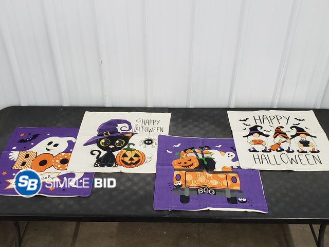 Lot 58-81264 - Lot of (4) Happy Halloween Pillow Coverings - 18" x 18" - super cute!