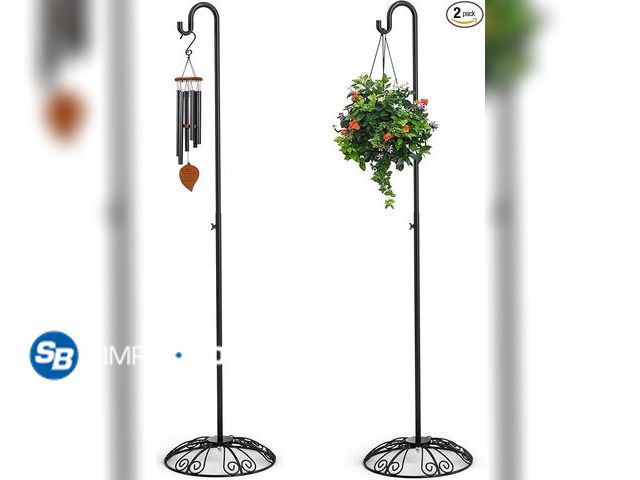 Lot 58-29198 - New 2 Pack 37" - 59" Adjustable Shepherds Hooks Stand, Hanging Wind Chimes, Hummingbird Feeders, Lan...
