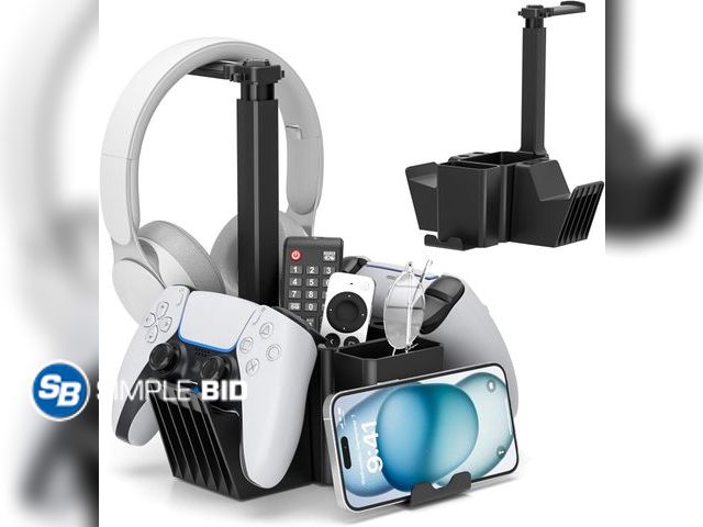 Lot 58-68362 - New KDD Dual Controller Holder with Headphone Stand - Multi-Functional Desk Storage Box with Phone H...