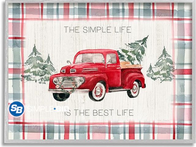 Lot 58-36542 - New Stupell Industries Simple Life Is Best Plaid Truck Framed Wall Art, Design by Kristen Brockmon 2...