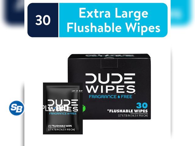 Lot 58-26707 - New DUDE Products Wipes Flushable Wipes, Unscented, 30 Individually Wrapped Wipes