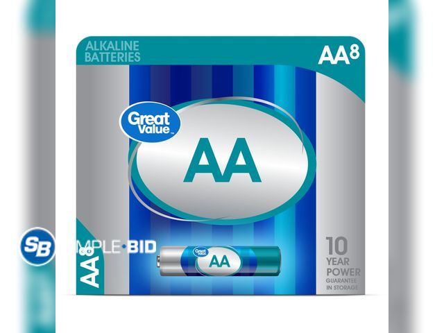 Lot 58-60511 - BATTERIES! New Great Value Alkaline AA Batteries, 8 Count
