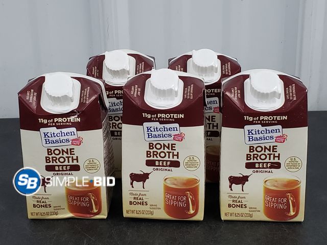 Lot 58-66216 - Lot of (5) Kitchen Basics Beef Bone Broth, 8.25 oz Carton A Delicious Boost of Flavor to soups and g...