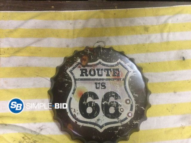 Lot 58-33958 - Metal Sign Metal Bottle Cap Route US 66 Sign