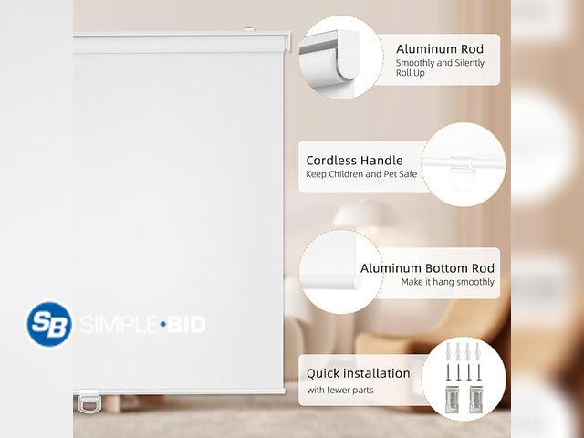 Lot 58-27194 - New ChrisDowa Cordless Blackout Roller Shades for Windows, Thermal Insulated UV Protection Pull Down...