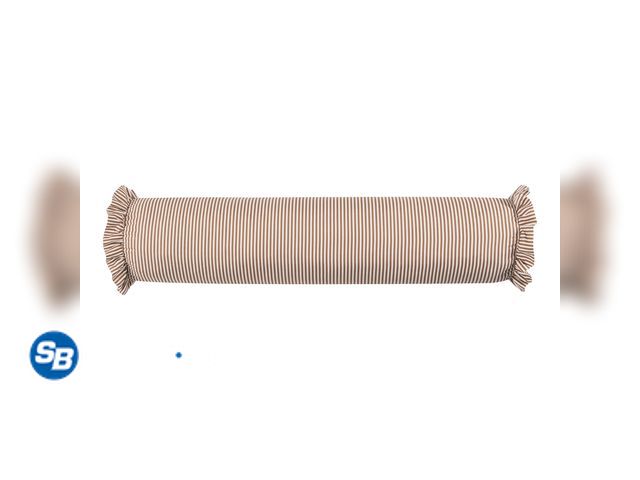 Lot 58-71360 - New Home Decor Collection 8" x 36" Tan Striped Ruffle Bolster Decorative Pillow