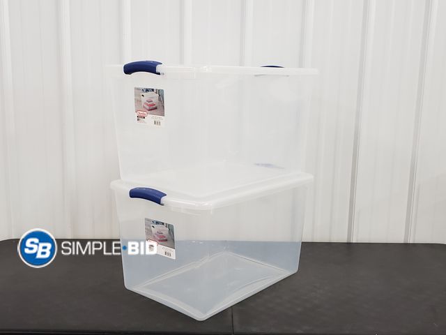 Lot 58-67846 - Lot of (2) Sterlite 66-Qt Clear Plastic Storage Totes with Lids