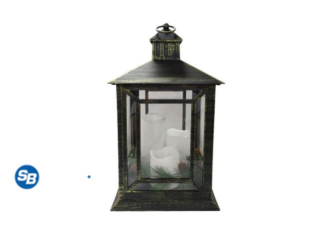 Lot 58-32100 - New Black Copper Plastic LED Pillar Candle Lantern Outdoor