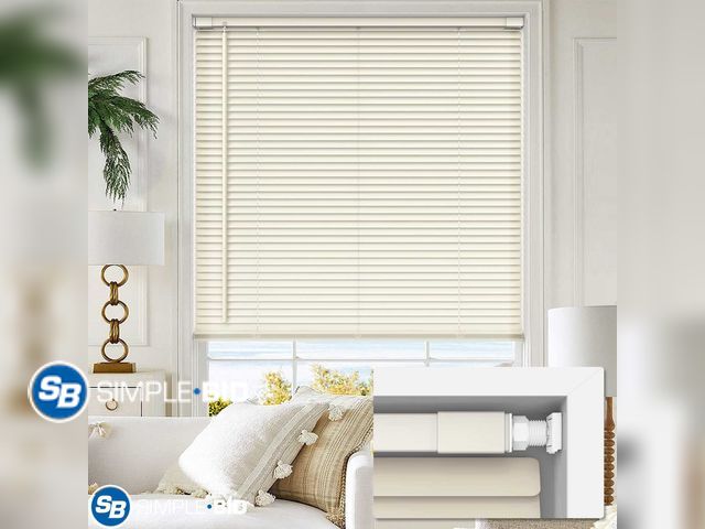 Lot 58-17253 - LazBlinds No Tools No Drill 1" Vinyl Mini Blinds, Cordless Blinds for Windows, Light Filtering Horiz...