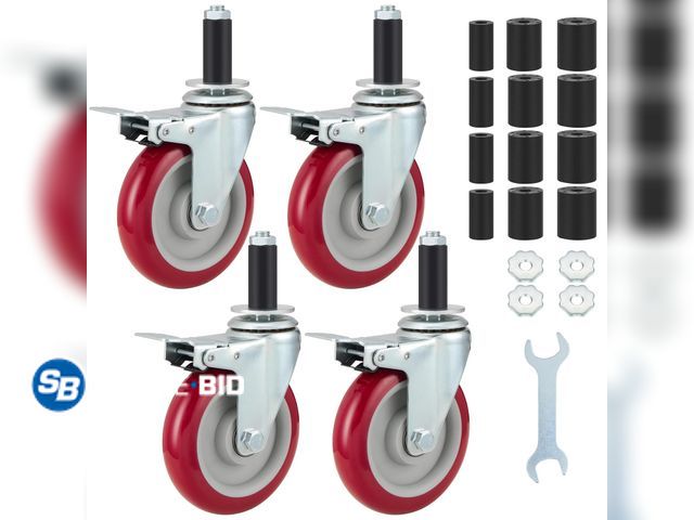Lot 58-74602 - New Finnhomy 5 Inch Prep Table Caster Wheels Set of 4 Heavy Duty Expanding Stem Casters with Brake F...